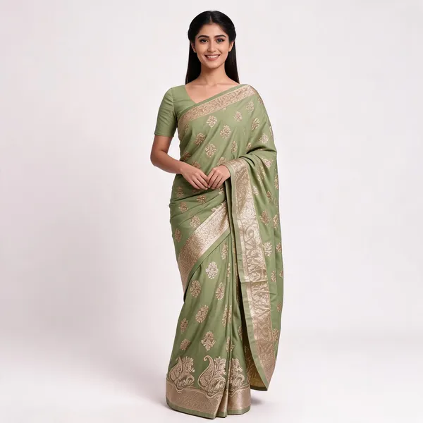 Mehandi_Satin_Silk_Zari_Woven_Banarasi_Saree_With_Blouse_For_Women