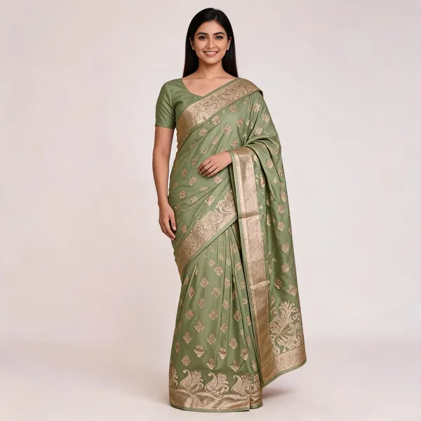 Mehandi_Satin_Silk_Zari_Woven_Banarasi_Saree_With_Blouse_For_Women