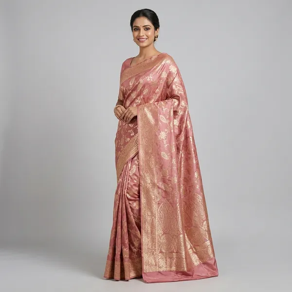 Peach_Zari_Woven_Banarasi_Saree_For_Women
