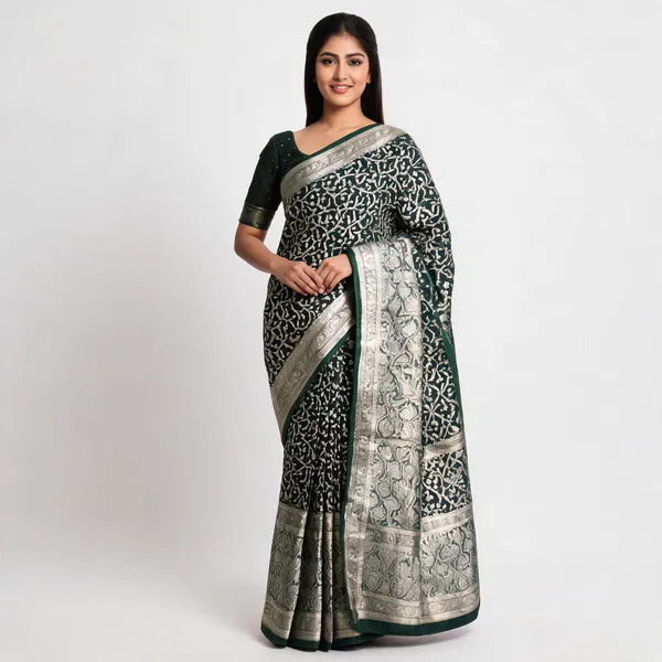 Green_Woven_Zari_Border_Banarasi_Saree_For_Women