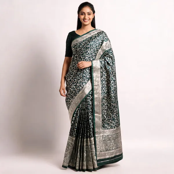 Green_Woven_Zari_Border_Banarasi_Saree_For_Women