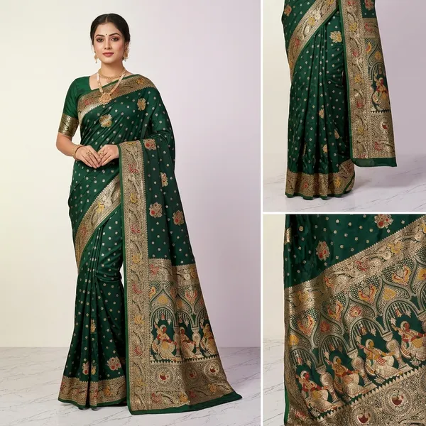 Green_Banarasi_Woven_Border_Saree_For_Women
