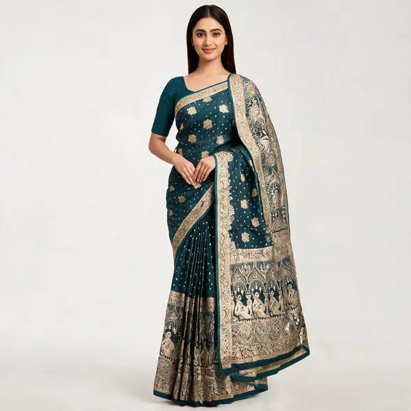 Teal_Zari_Woven_Banarasi_Saree_For_Women