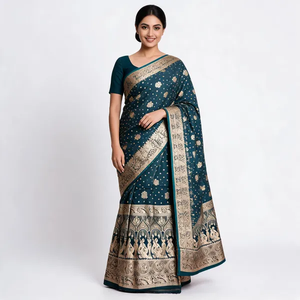 Teal_Zari_Woven_Banarasi_Saree_For_Women