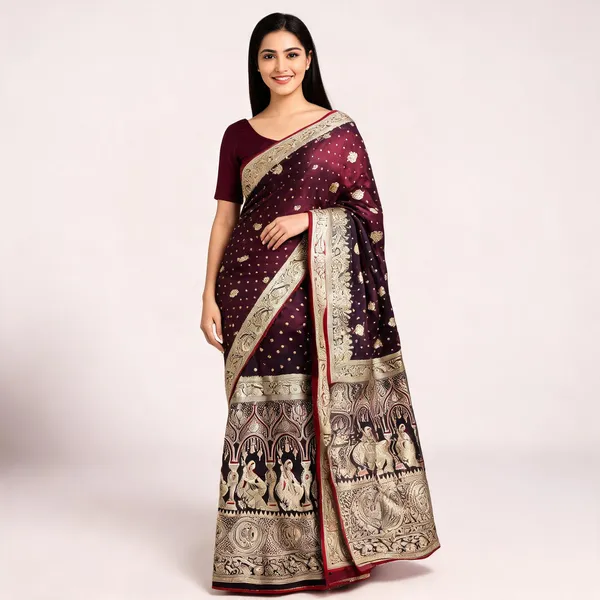 Wine_Gold_Zari_Woven_Banarasi_Saree_For_Women