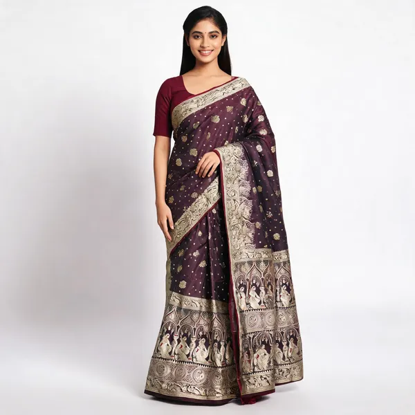 Wine_Gold_Zari_Woven_Banarasi_Saree_For_Women