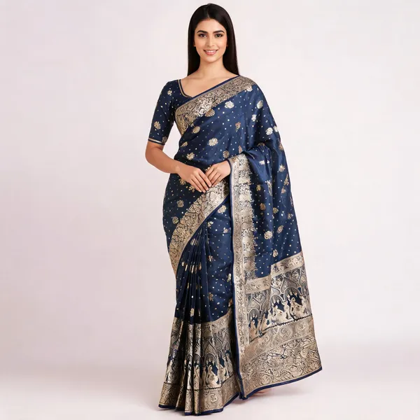 Navy_Blue_Zari_Woven_Banarasi_Saree_For_Women