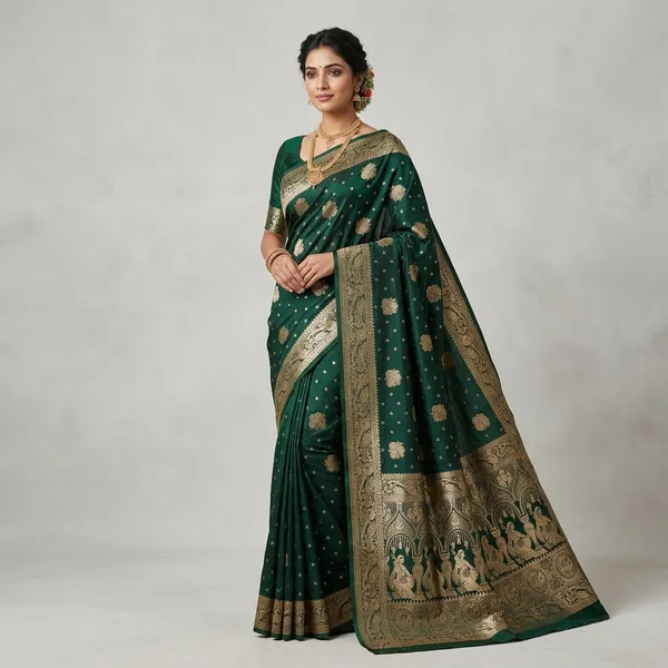 Green_Zari_Woven_Peacock_Border_Banarasi_Saree