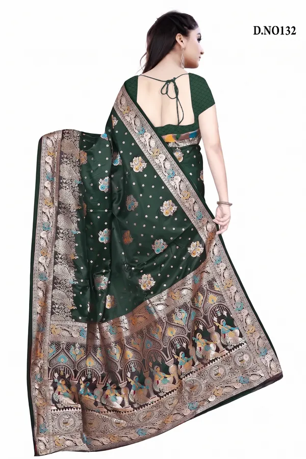 Green_Banarasi_Woven_Border_Saree_with_running_blouse_For_Women