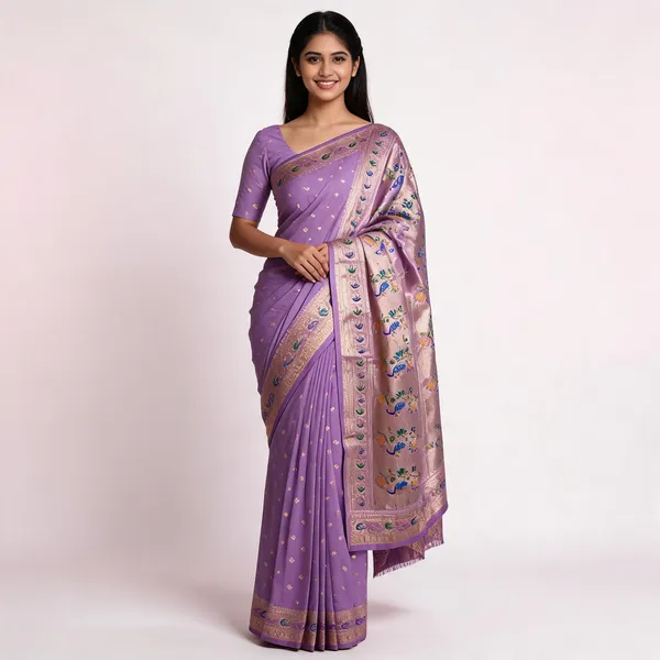 Purple_Zari_Woven_Peacock_Border_Banarasi_Saree_For_Women