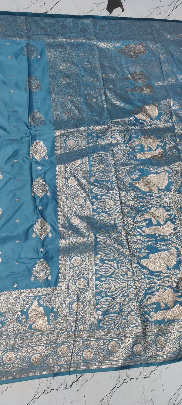 Teal_Blue_Satin_Silk_Zari_Woven_Banarasi_Saree_With_Blouse_For_Women