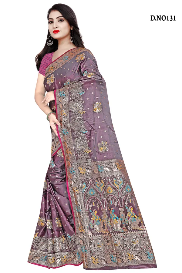 wine_Zari_Border_Banarasi_Saree_with_running_blouse_For_Women