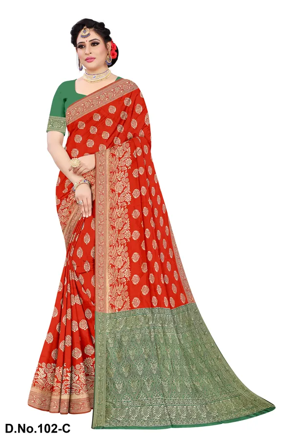 Green_And_pink_Silk_Zari_Work_Banarasi_Saree_With_running_Blouse_For_Women