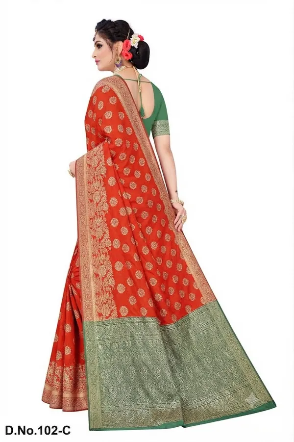 Green_And_pink_Silk_Zari_Work_Banarasi_Saree_With_running_Blouse_For_Women
