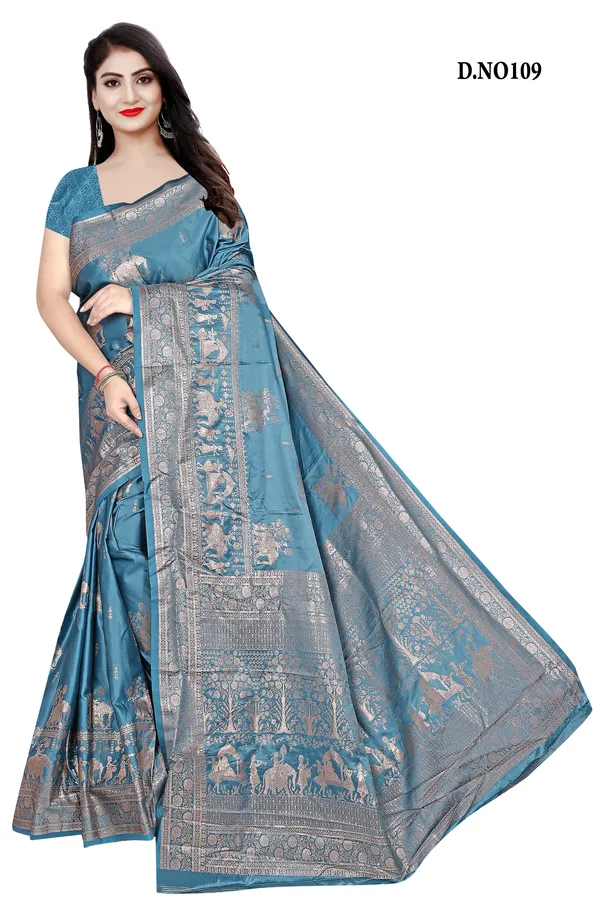 Teal_Silver_Zari_Woven_Banarasi_Saree_For_Women