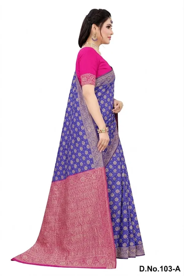 Magenta_And_Blue_Satin_Silk_Zari_Work_Banarasi_Saree_With_Blouse_For_Women