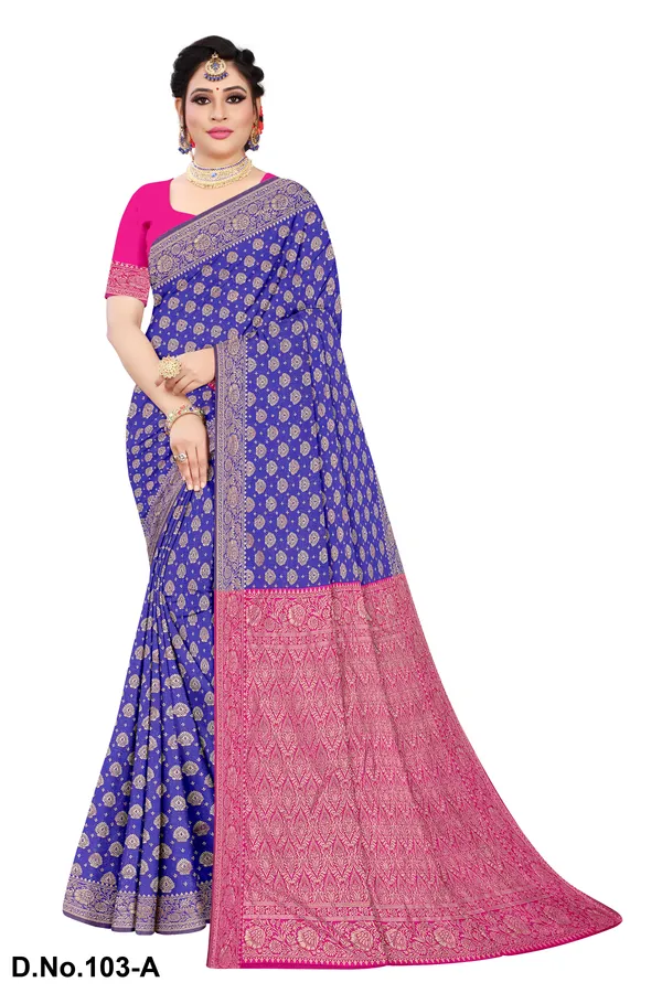 Magenta_And_Blue_Satin_Silk_Zari_Work_Banarasi_Saree_With_Blouse_For_Women