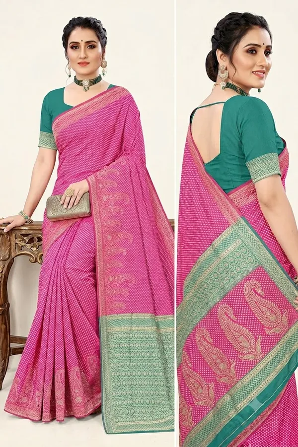 Pink_Silk_Zari_Woven_Border_Banarasi_Saree_With_running_Blouse_For_Women