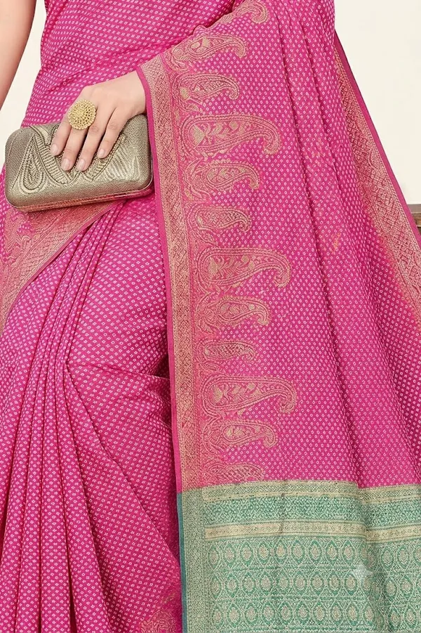 Pink_Silk_Zari_Woven_Border_Banarasi_Saree_With_running_Blouse_For_Women