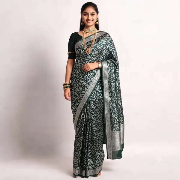 Green_Woven_Zari_Border_Banarasi_Saree_For_Women