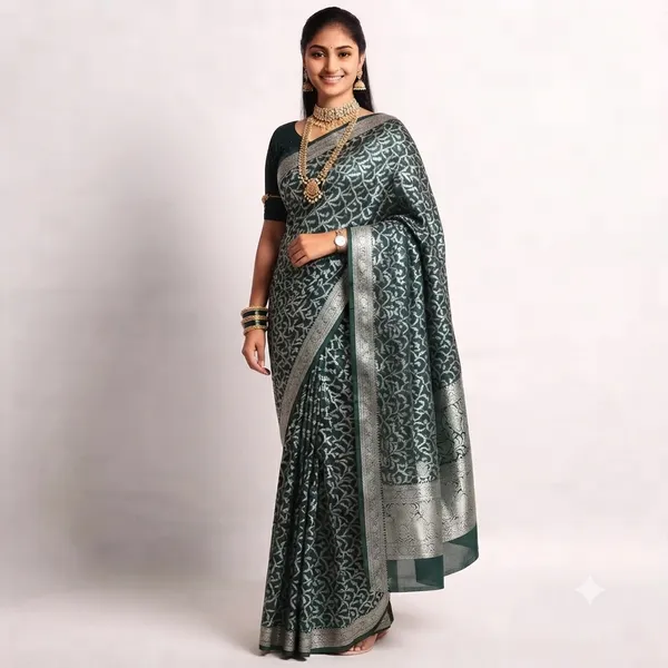 Green_Woven_Zari_Border_Banarasi_Saree_For_Women