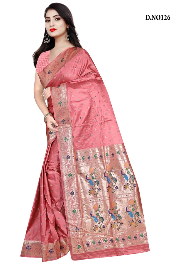 Pink_Zari_Woven_Peacock_Border_Banarasi_Saree_For_Women