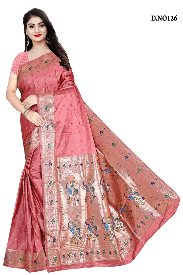 Pink_Zari_Woven_Peacock_Border_Banarasi_Saree_For_Women