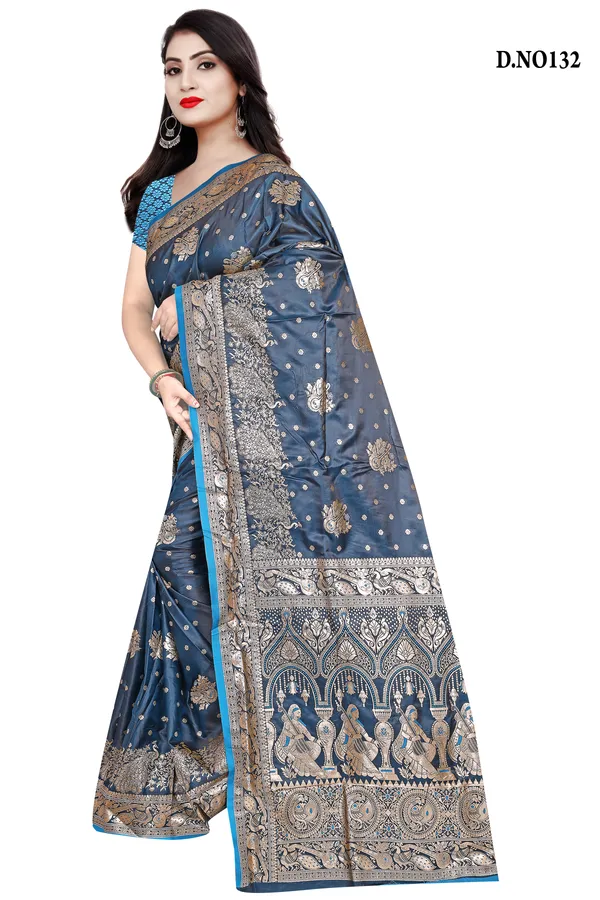 Teal_Zari_Woven_Banarasi_Saree_For_Women