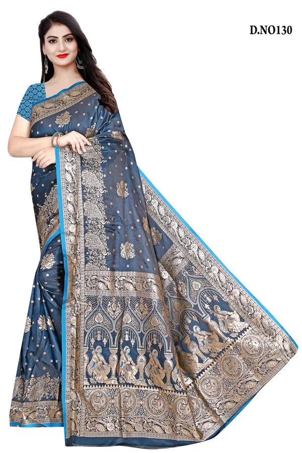 Teal_Zari_Woven_Banarasi_Saree_For_Women