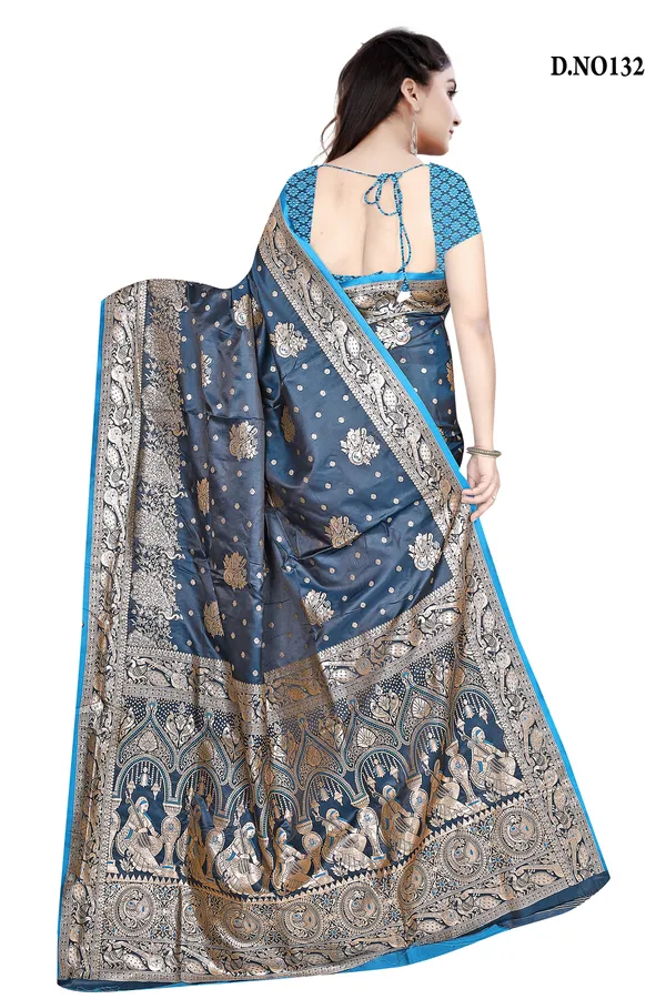 Teal_Zari_Woven_Banarasi_Saree_For_Women