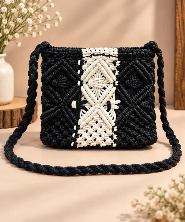 Handcrafted_white_black_Boho_Macrame_Crossbody_Sling_Bag__Detail_and_Braided_Strap