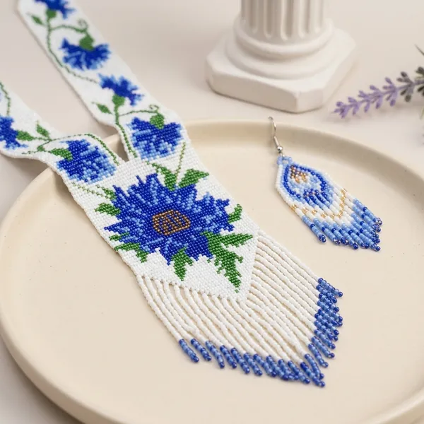 Blue_White_Glass_Beads_Floral_Fringe_Necklace_Earring_Set_For_Women