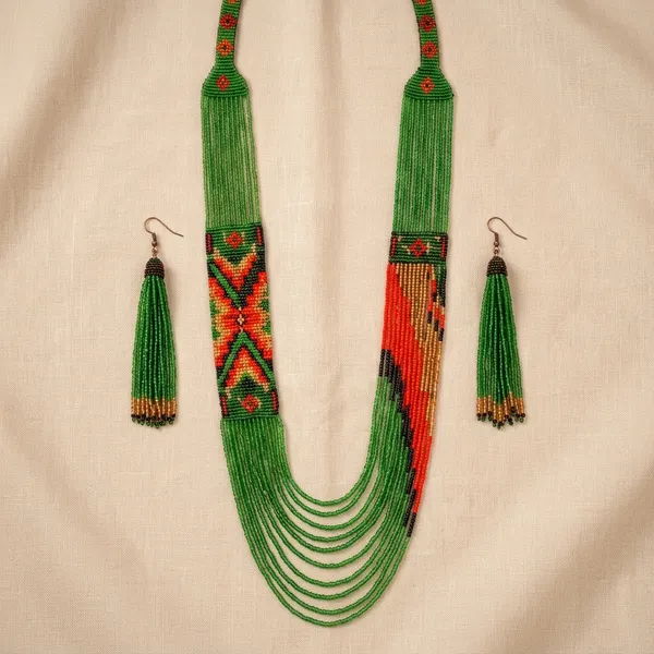 Green_Red_Glass_Beads_Geometric_Multi_Strand_Statement_Necklace_For_Women