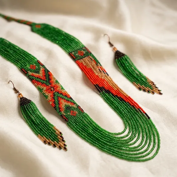 Green_Red_Glass_Beads_Geometric_Multi_Strand_Statement_Necklace_For_Women
