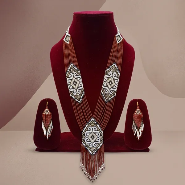 Brown_Glass_Beaded_Tribal_Statement_Necklace_And_Earring_Set_For_Women