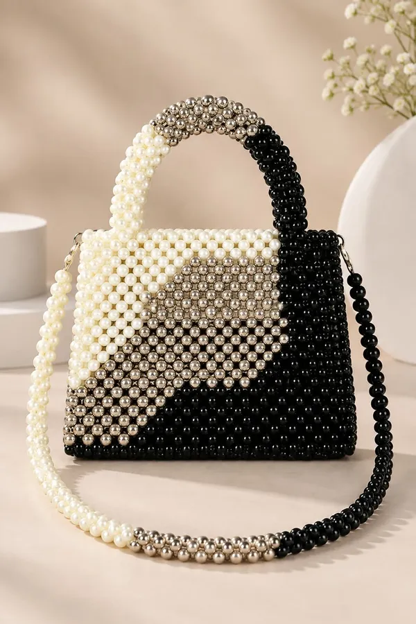 Black_&_Off_White_Pearl_Hand_Beaded_Mini_Handbag_For_Women