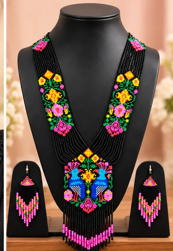 Multicolour_Glass_Beads_Floral_Long_Tassel_Necklace_Earring_Set_For_Women