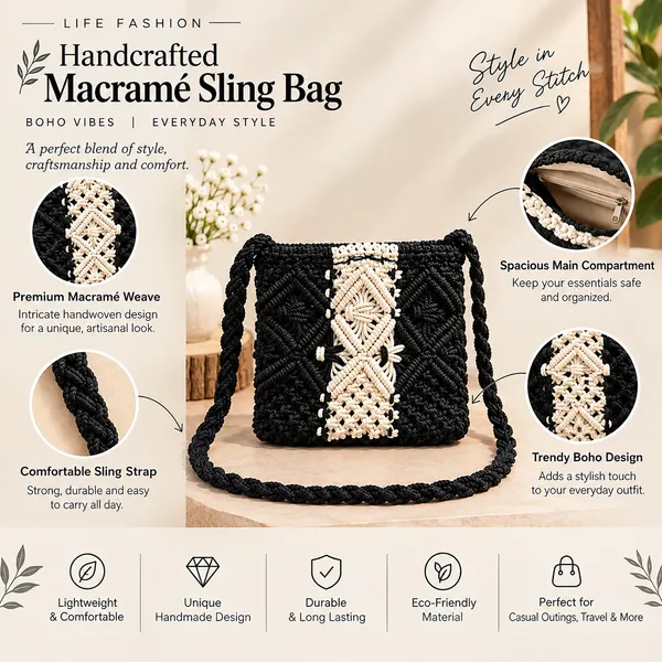 Handcrafted_white_black_Boho_Macrame_Crossbody_Sling_Bag__Detail_and_Braided_Strap