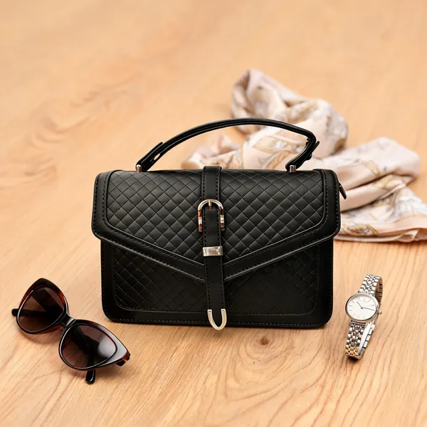 Black_Synthetic_Pu_Quilted_Flap_Top_Handle_Handbag_For_Women