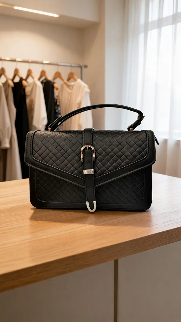 Black_Synthetic_Pu_Quilted_Flap_Top_Handle_Handbag_For_Women
