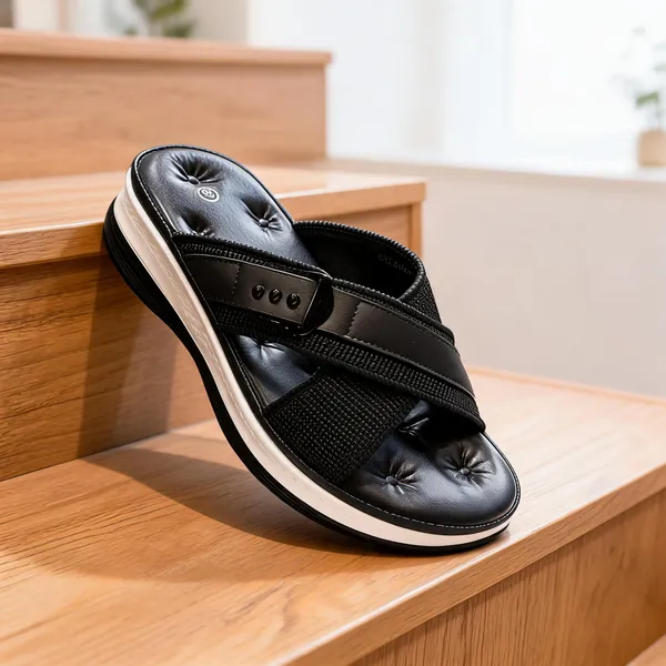 Black_Synthetic_Pu_Leather_Cross_Strap_Cushioned_Sandals_For_Women