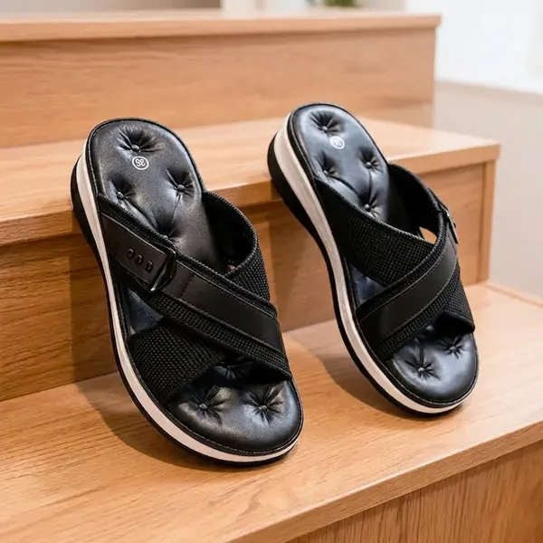 Black_Synthetic_Pu_Leather_Cross_Strap_Cushioned_Sandals_For_Women