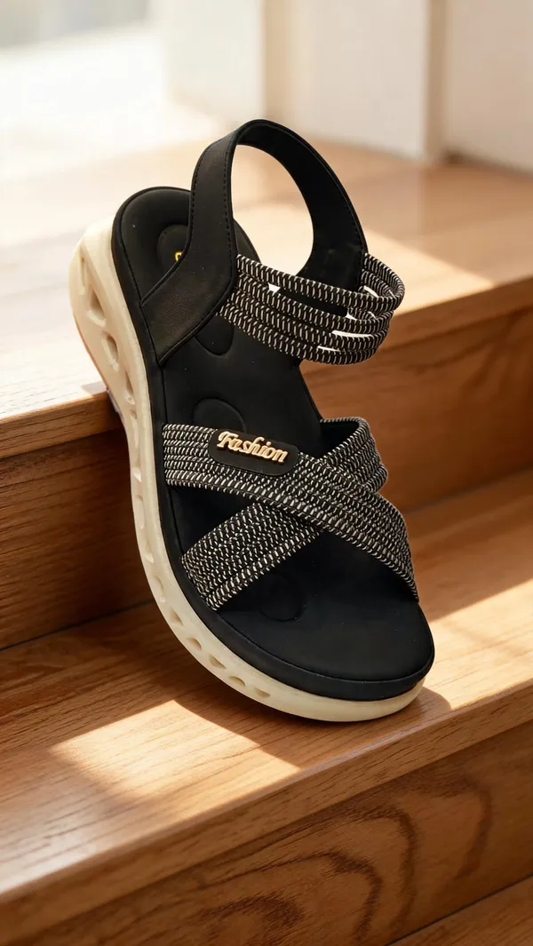 Black_Synthetic_Pu_Crisscross_Strappy_Wedge_Sandals_For_Women
