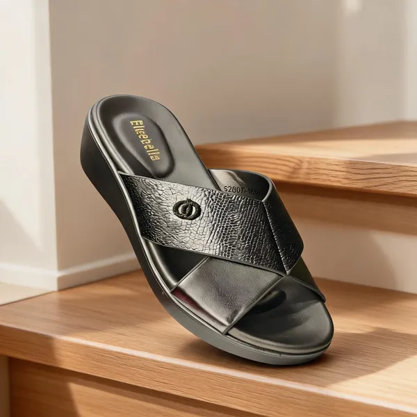Gun_Metal_colour_Synthetic_Pu_Leather_Textured_Slip-On_Sandals_For_Women