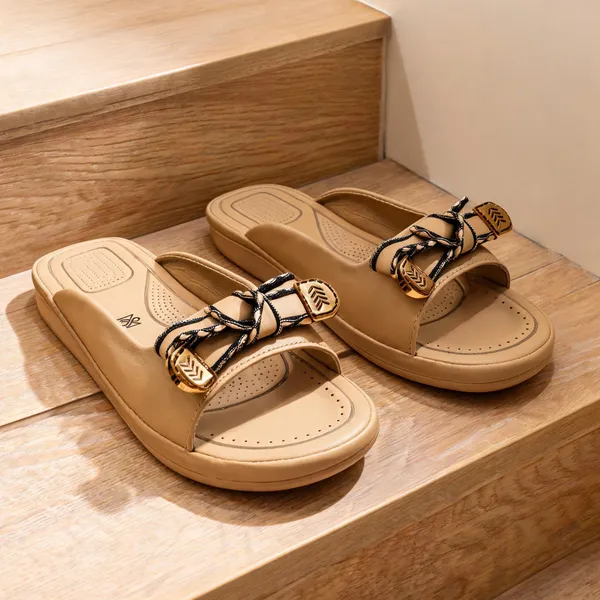 Tan_Synthetic_Pu_Leather_Bow_Detail_Slip-On_Sandals_For_Women