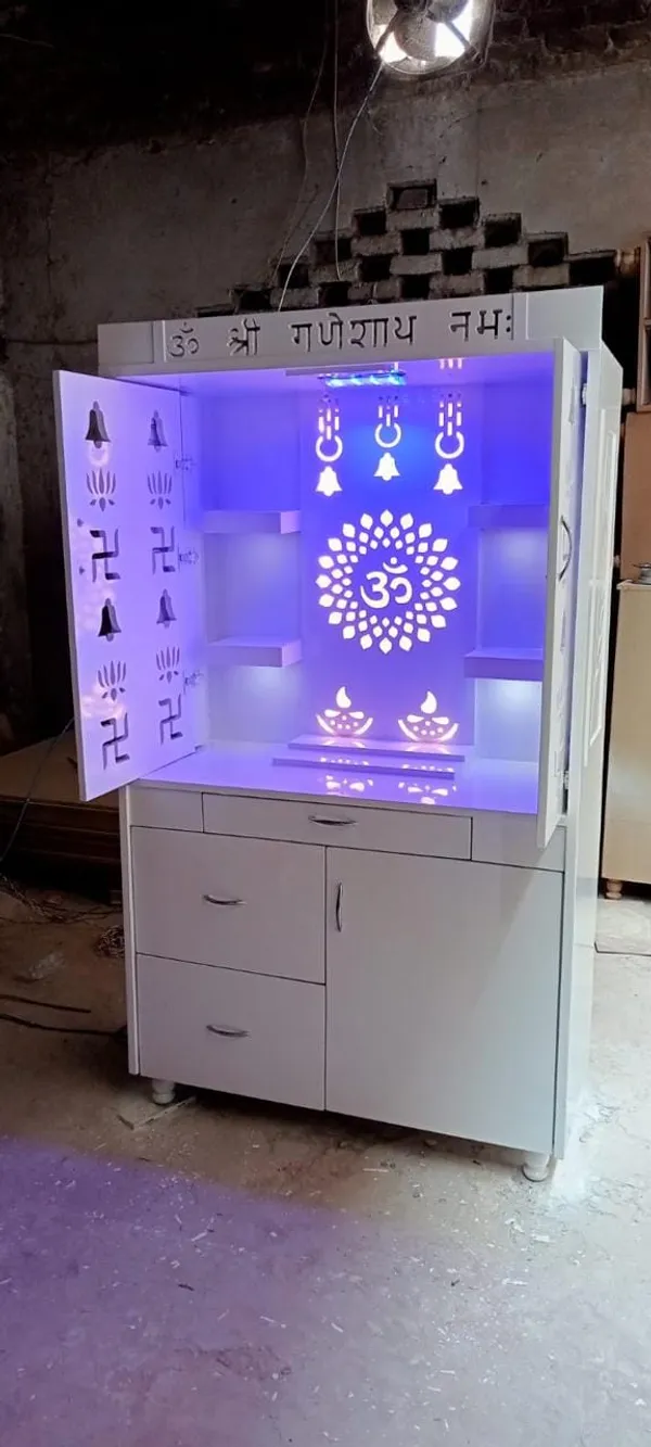 White_Traditional_Om_Motif_Pooja_Mandir_Cabinet