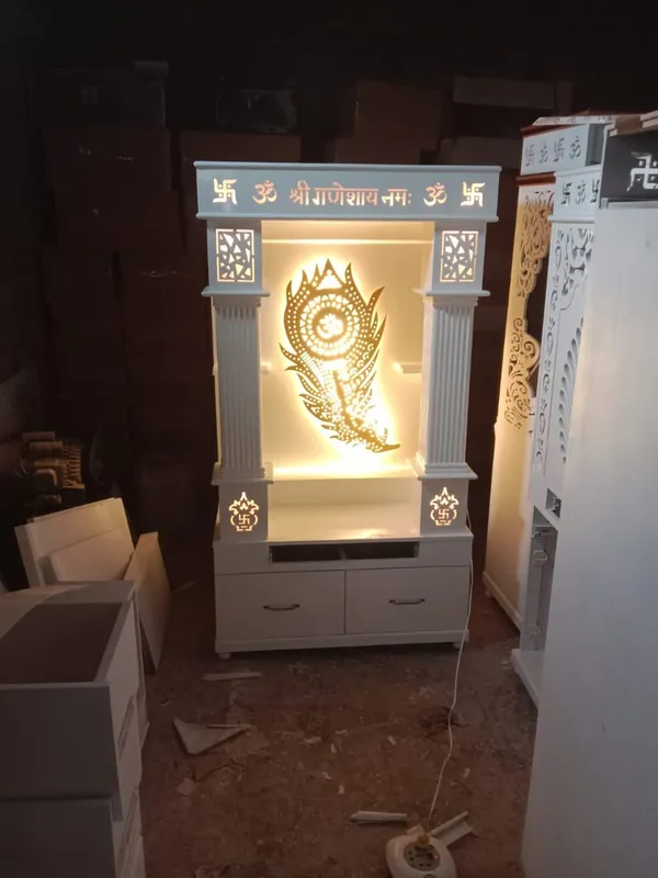White_Traditional_Home_Mandir_With_Drawers