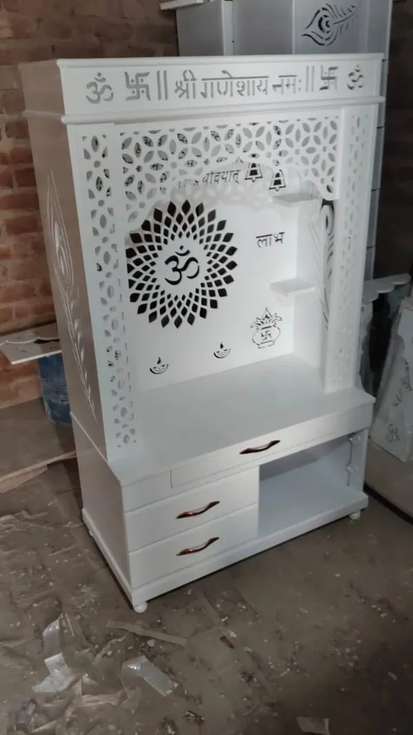 White_Traditional_Om_Pattern_Home_Temple_Cabinet