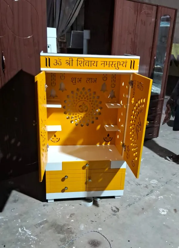 Yellow_Traditional_Perforated_Metal_Pooja_Mandir_Cabinet
