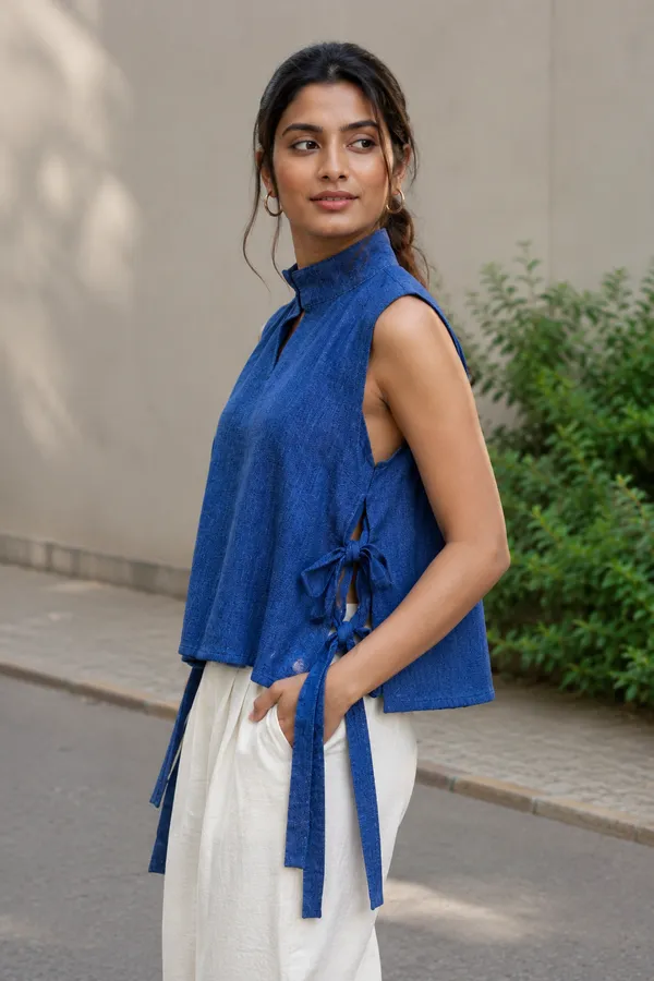 Blue_X_Denim_High_Neck_Tie-Up_Crop_Top_For_Women